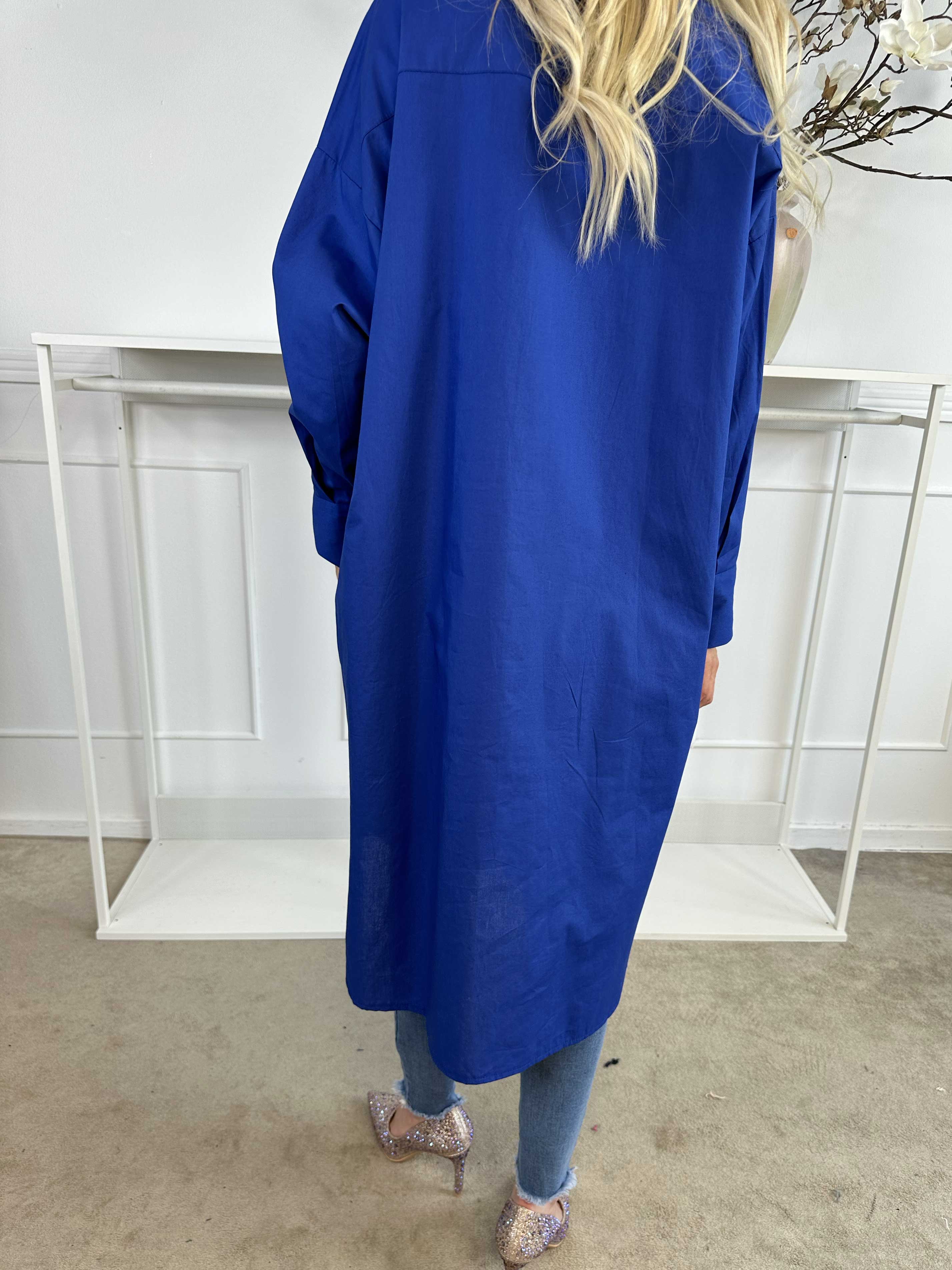 Ceylan - Lång enfärgad skjortklänning i bomull